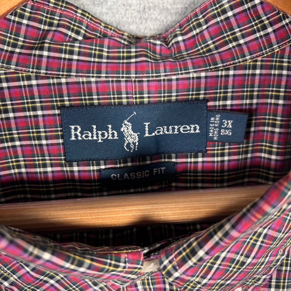 Ralph Lauren Shirt Mens 3X Big Red Plaid Classic Cotton Button Down Pony‎ Preppy - Picture 4 of 7